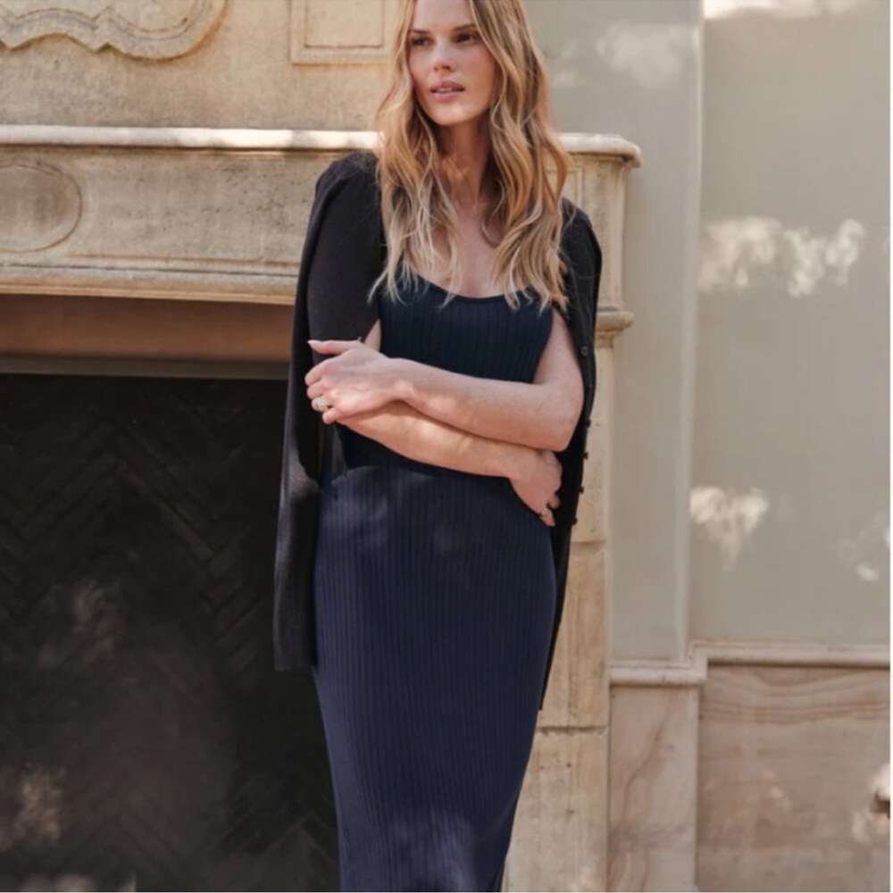 Jenni Kayne Rib Tank Midi Dress Navy Blue Size Small NWT Quiet Luxury Coastal